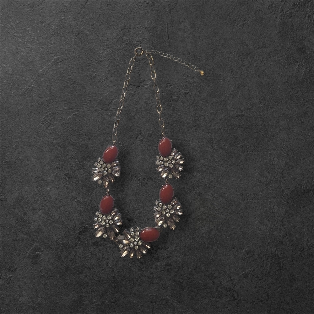 Vintage Red and Silver Floral Necklace
